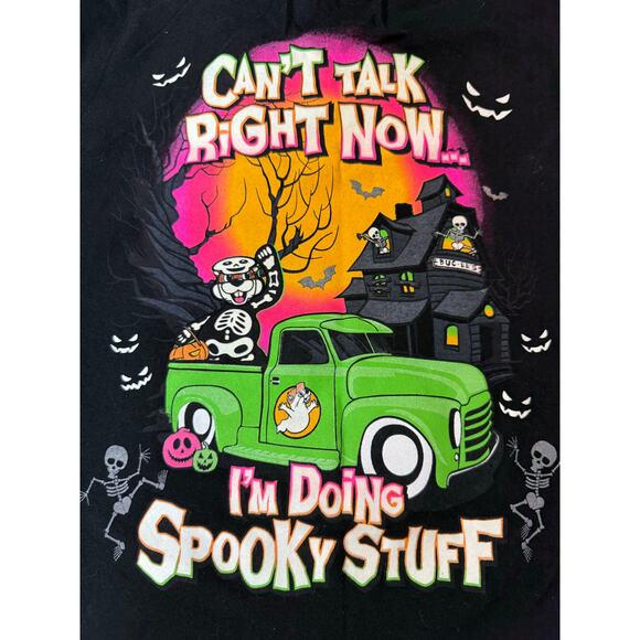 BUC-EES Halloween Skeleton Glow N Dark Black T-Shirt Front / Back Graphic Kid XS - Picture 8 of 10